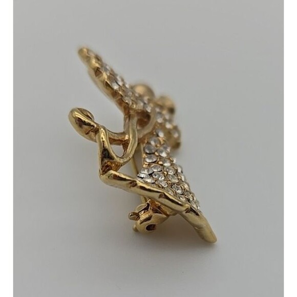 Monet Brooch Angel Rhinestone Pave Pin Figural Trumpet Christmas Jewelry Signed - Picture 7 of 7